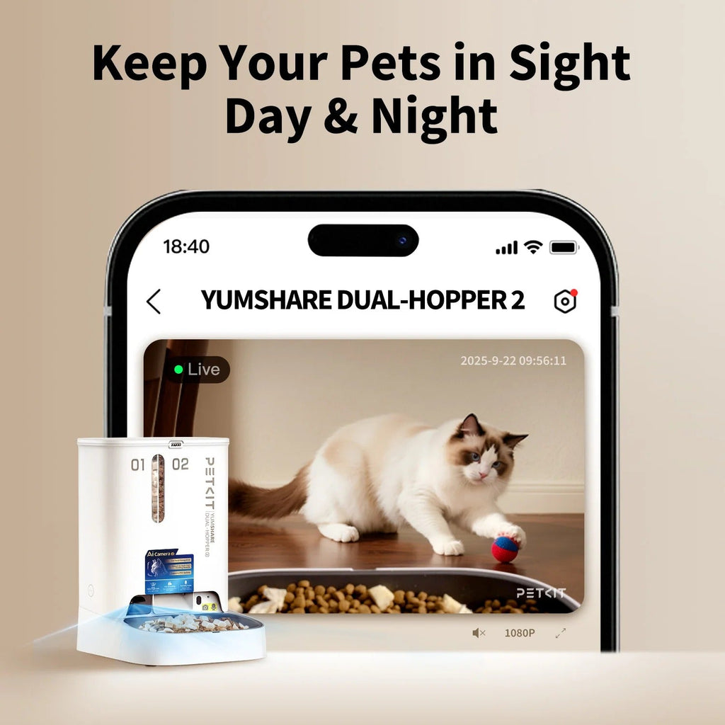 Comedero automático YumShare Dual-hopper 2 con cámara y doble depósito